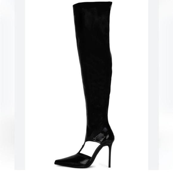 Jeffrey Campbell Vortexx Cut Out Over The Knee Boots Stiletto Pointed Toe Black - Picture 1 of 13